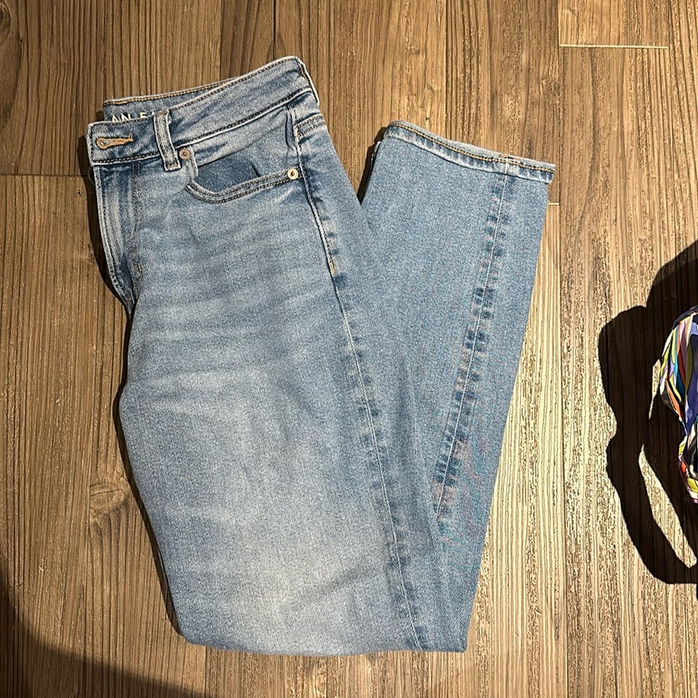 American eagle stretch mom jeans high waist light wash